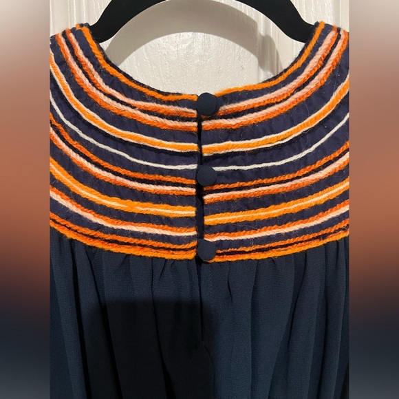 Judith March Anthropologie Navy Dress w/ Patchwork & Yarn Collar Sz Small - Picture 15 of 16